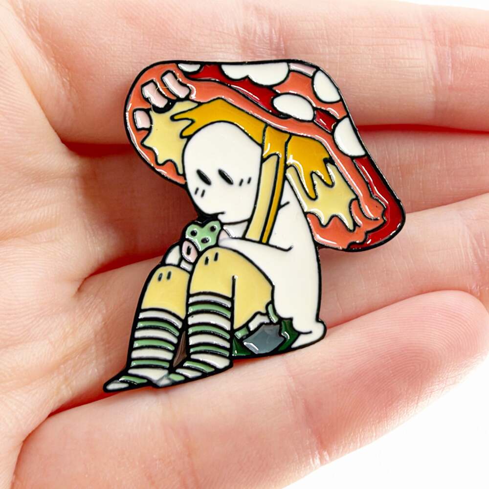 Spooky Mushroom Ghost Enamel Pin Cottagecore Goth Halloween
